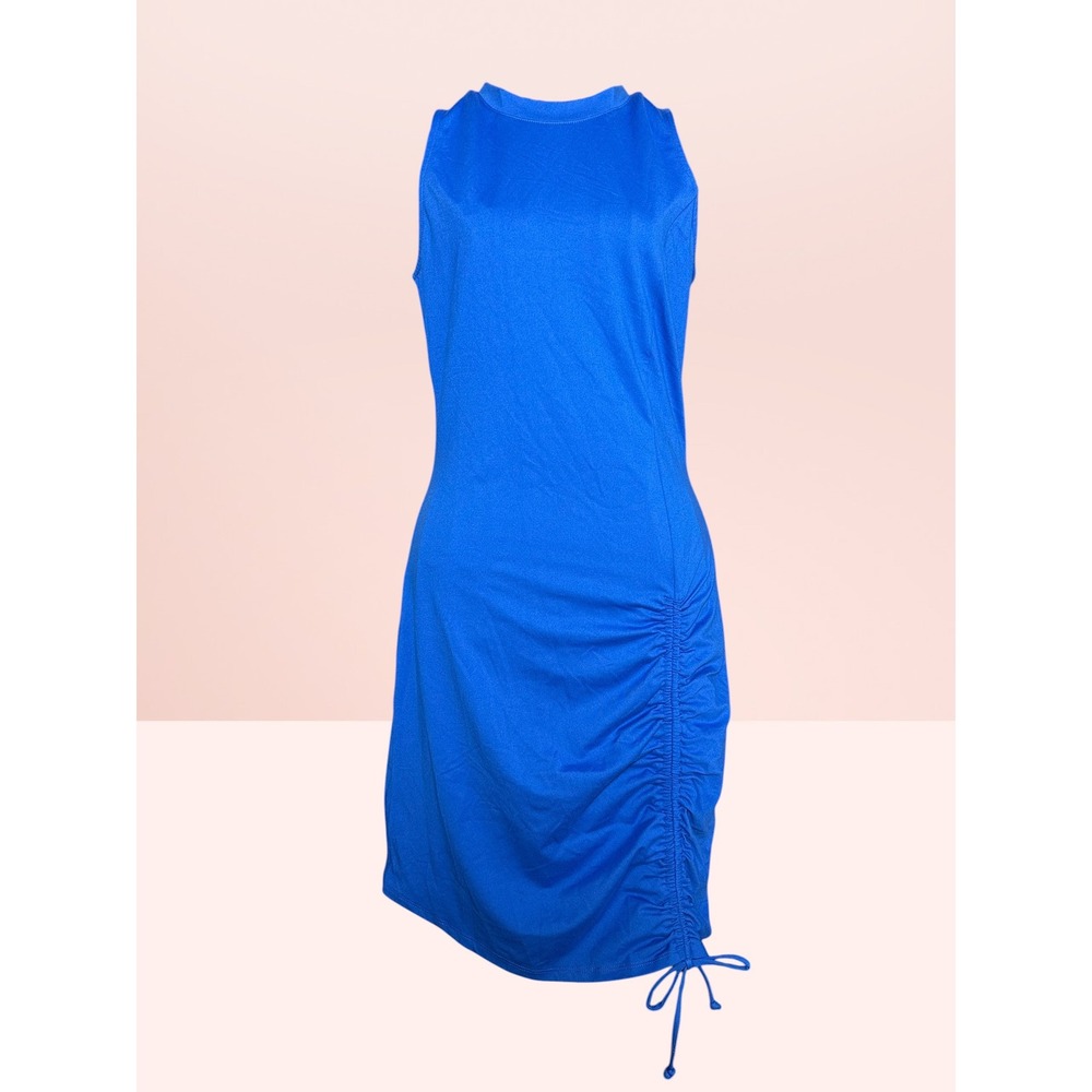 Socialite Blue Ruched Side Drawstring Bodycon Mini Summer Dress Small Royal Blue